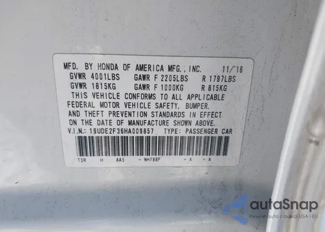 2017 Acura Ilx Acurawatch Plus Package z USA, uszkodzony, nr VIN 19UDE2F36HA009857